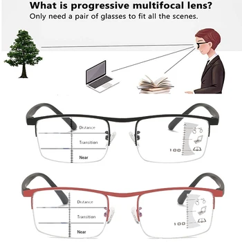 Høj Kvalitet Intelligent progressiv Multifokal læsebriller unisex Anti-blåt lys i Makeup-Halv-Frame Briller 1.0to4.0