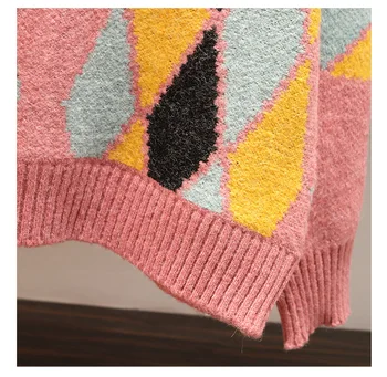 God Kvalitet 2019 Efterår Og Vinter Kvinder Plus Size To Delt Sæt Geometriske Strikket Sweater Toppe+Nederdel Mini Plaid Casual 2 Delt Sæt