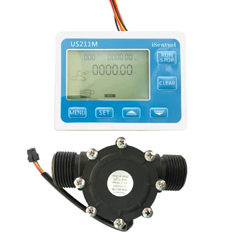 US211M Digital Flow Sensor Meter & USN-HS10TB PA66 Nylon og glasfiber Hall Flow Sensor til Måling 1-100L/minBSPP G1