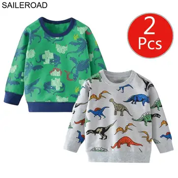 SAILEROAD 2stk Børn Sweatshirts til Børn Hættetrøjer Tegnefilm Dinosaur Baby Drenge Toppe, t-Shirts T-Shirts Efteråret drengens Tøj 7Years 11392