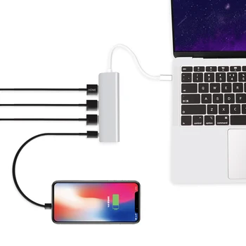 Redlai USB-C Typc C-Hub Adapter med HDMI 4K Typc-C PD USB 3.0 HUB for Macbook Air / Pro 2018 Samsung Galaxy S10 Huawei Mate 20