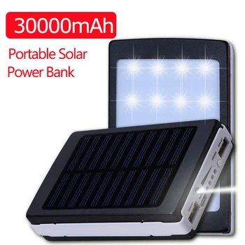 30000mAh Solar Power Bank Vandtæt, Støvtæt Dobbelt USB-Udgang LED Lommelygte Lettere Lithium Batteri til Iphone Xiaomi Huawei