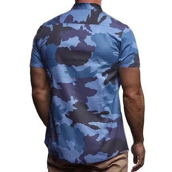 2019 Nye Mænd er Sommer Camouflage shirts Mandlige Blå Grøn Casual Skjorte toppe Mænd Camo Korte Ærmer Streetwear shirt M-3XL