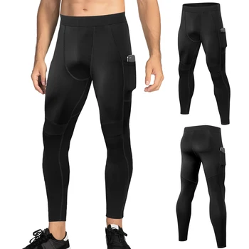 3 Pakker Mænd Høj Talje Yoga Pants med en Lomme Hurtig Tør Sports Bukser Trænings-og Leggings Workout Fitness Leggings