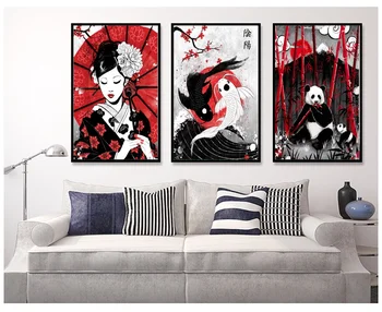 Japan Ruby Geisha Koi Fisk Samurai Panda Sushi Cat Plakat Lærred Kunst Udskriver Male Væggen Billedet for Børn Stue Indretning