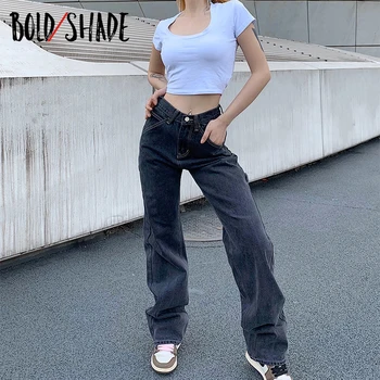 Fed Skygge Grunge Streetwear 90'erne Mode Grå Jeans med Høj Talje Kvinder Lige Denim Jeans Vintage Trendy Nye Skater-Stil Bukser