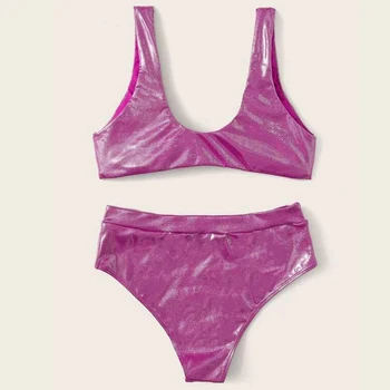 Pink Metallic Knude Foran Bikini Sæt Kvinder Push Up Badedragt Højtaljede Bikini Badedragt Sexet Brasilianske Biquini Svømmetur Kulør