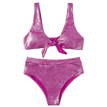 Pink Metallic Knude Foran Bikini Sæt Kvinder Push Up Badedragt Højtaljede Bikini Badedragt Sexet Brasilianske Biquini Svømmetur Kulør