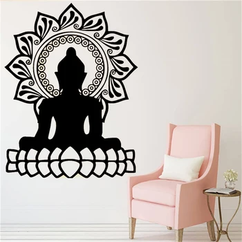 Buddha Mandala Lotus Selvklæbende Wall Sticker Vinyl Vandtæt vægoverføringsbilleder Hjem Tilbehør til Udsmykning Tapet ph178