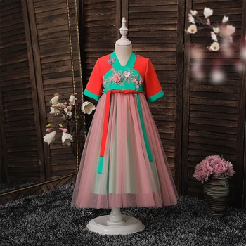 Halloween Jul Mulan Dress Up Fest Elegant Vintage Kjole til Piger Traditionel Kinesisk Tøj Embroideried Blomst Kjole