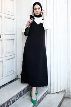 BLACK Women ' s Fashion Bomuld langærmet Kjole Mønster Hijab Muslimske Tyrkiet Dubai Sommer Vinter fritidstøj Vinter 2020