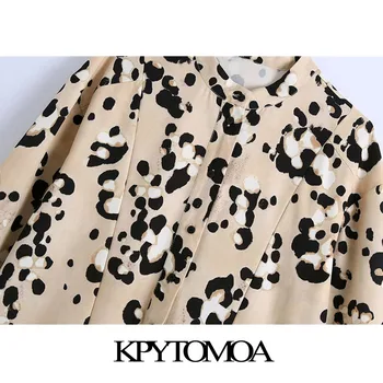 KPYTOMOA Kvinder 2021 Chic Mode Med Knapper Løs Trykt Midi-Kjole langærmet Pjusket Hem Kvindelige Kjoler Vestidos Mujer
