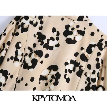 KPYTOMOA Kvinder 2021 Chic Mode Med Knapper Løs Trykt Midi-Kjole langærmet Pjusket Hem Kvindelige Kjoler Vestidos Mujer