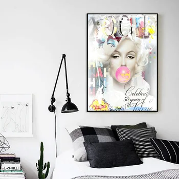 Vogue Marilyn Monroe Blæse Bobler Ballon Kunst Tryk På Lærred Maleri På Væggen Billedet Moderne Stue Boligindretning Plakat
