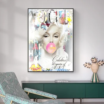 Vogue Marilyn Monroe Blæse Bobler Ballon Kunst Tryk På Lærred Maleri På Væggen Billedet Moderne Stue Boligindretning Plakat