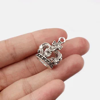 10stk Antik Sølv Farve 3D Crown Charme Vedhæng Til Armbånd Halskæde Smykker Resultater Gør 19*23mm