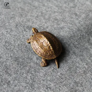 Antik Kobber Himmelske Stilke og Jordiske Grene Skildpadde Messing Dekorationer Te Kæledyr Vintage Håndværk Mini-Figurine Home Decor