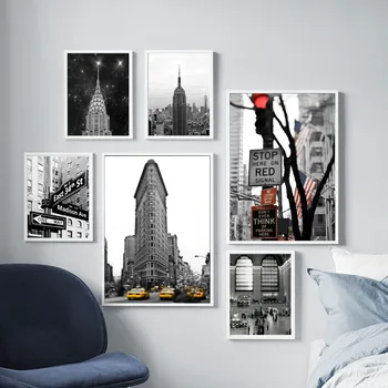 New York Empire State Building, Wall Art Lærred Maleri Sort Hvid Nordiske Plakater Og Prints Væg Billeder Til Stuen