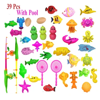 40pcs/masse med Oppustelige Pool Magnetiske Fiskeri Toy Stang Net til Børn Model Spil Fiskeri Spil Udendørs Legetøj(Pink og Blå)