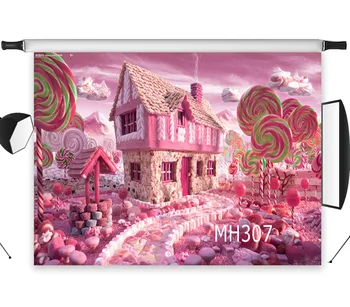 LB Polyester & Vinyl Hus Lavet Af Pink Cream Kage Eventyr Verden Studio Baggrunde Til Foto Studie Fotografering Baggrunde