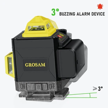 GROSAM 16 Linjer 4D Grøn Laser Niveauer Self-Leveling Trådløse Fjernbetjening 360 Vandret & Lodret på Tværs af Linjer Med Batteri
