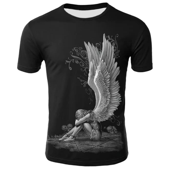 3D Angel T-Shirt Mænd Punk-O-Hals Sort kortærmet Sommer Sjove Vinger Print T-shirt Mænd Kvinder i Hip Hop Skull t-shirt Streetwear