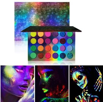 Skær Eyeshadow Palette Fase Clubbing Neon Makeup Palette 24 Farver Pigment Lysende øjenskygge lyser i Mørke