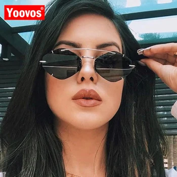 Yoovos Luksus Solbriller Kvinder 2021 Vintage Mærke Uindfattede Polygon Solbriller Mænd Retro Solbriller Punk Oculos De Sol Feminino
