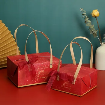 10stk Gave Box Emballage Håndtere Papir gavepose Kraftpapir Bryllup Favoriserer for Gæsterne Baby Shower, Fødselsdag stil Med Bån