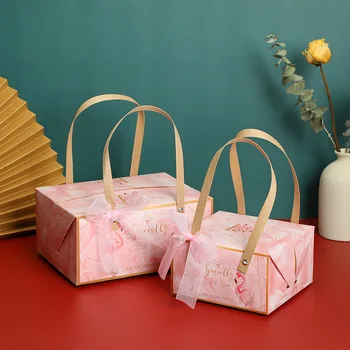 10stk Gave Box Emballage Håndtere Papir gavepose Kraftpapir Bryllup Favoriserer for Gæsterne Baby Shower, Fødselsdag stil Med Bån