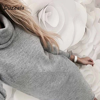 2021 Mode Lady Sweater Solid Turtleneck Sweater, Lange Afslappet langærmet Pullove Kjole, Rullekrave, Sueteres kjole