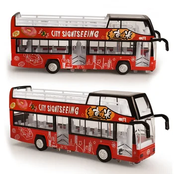 1:50 Legering Bus Bil Model Open-Air For Urban Turist Bus Trykstøbt Toy Køretøj Sightseeing Bus Lyd, Lys, Bil Døre Åbne For Kids Legetøj 11711