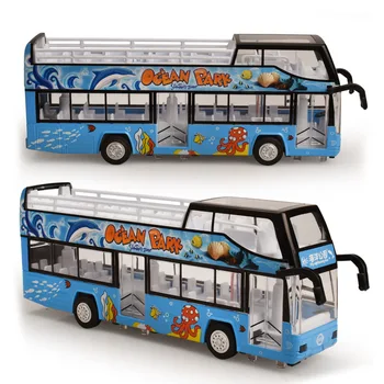 1:50 Legering Bus Bil Model Open-Air For Urban Turist Bus Trykstøbt Toy Køretøj Sightseeing Bus Lyd, Lys, Bil Døre Åbne For Kids Legetøj