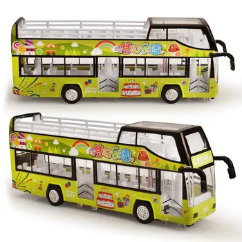 1:50 Legering Bus Bil Model Open-Air For Urban Turist Bus Trykstøbt Toy Køretøj Sightseeing Bus Lyd, Lys, Bil Døre Åbne For Kids Legetøj