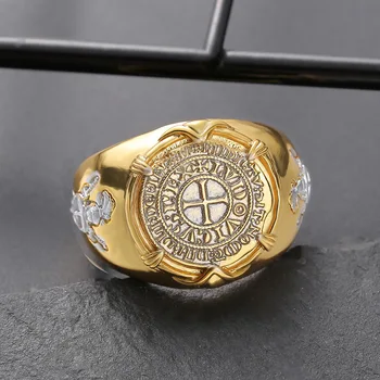 Vintage 925 Silver Crusaders Plated Gold Ring Silver Coin Men's Ring Gift Anniversary Ring Jewelry