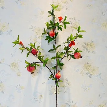 Kunstige Granatæble lang gren med blade falsk frugt, blomster DIY hjem garden decoration planter plantas artificiales