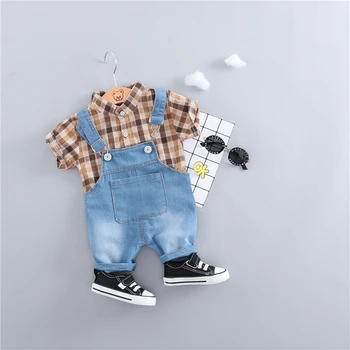 Fashion Sommer Toddler Spædbarn Tøj Piger, Drenge Tøj Sæt Plaid Shirt Bib Pants 2 stk/Sæt Kids Børn Kostume Passer