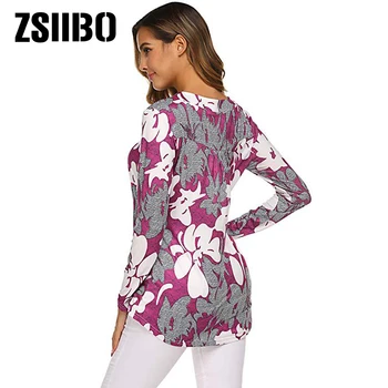 Stor størrelse Bluse Kvinder 2020 Blomster Print Lange Skjorter elegante Lange Ærmer-Knappen Efteråret Tunika Toppe Plus Size Kvinde Tøj
