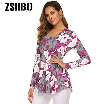 Stor størrelse Bluse Kvinder 2020 Blomster Print Lange Skjorter elegante Lange Ærmer-Knappen Efteråret Tunika Toppe Plus Size Kvinde Tøj