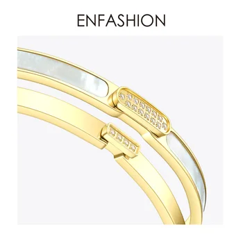ENFASHION Crystal Manchet Armbånd Armbånd Til Kvinder Guld Farve Rustfrit Stål Lady Naturlige Conch Armbånd Mode Smykker B192060