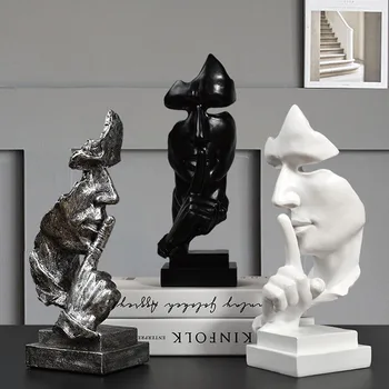 Boligindretning, Pynt Antikke Tænker Skulptur Tavshed Er Guld Harpiks Statue Office-TV Kabinet, Skærm, Håndværk, Forretning Gaver