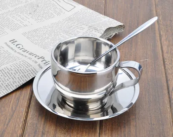 Køkken Drinkware rustfrit stål dobbelt-deck isolering kop kaffe med skeen skålen sæt
