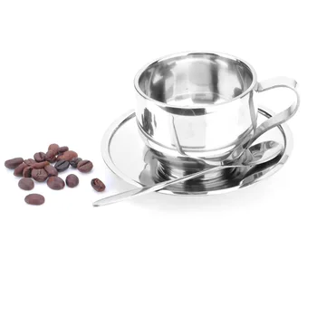 Køkken Drinkware rustfrit stål dobbelt-deck isolering kop kaffe med skeen skålen sæt