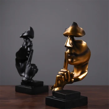 31cm Harpiks Tavshed er Guld Maske Statue Abstrakte Ornamenter Statuetter Maske Skulptur Håndværk til Office Vintage Home Decor