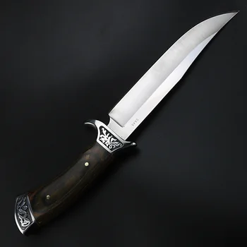 Høj kvalitet udendørs kniv, træ-håndtag camping jagt kniv bærbare selvforsvar kniv med fast blad kort kniv
