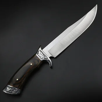 Høj kvalitet udendørs kniv, træ-håndtag camping jagt kniv bærbare selvforsvar kniv med fast blad kort kniv