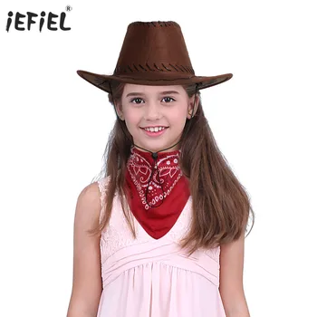 Cowboy Cowgirl Hat Halloween Party Dress Up Kostumer Sommeren Afslappet Børn solhatte Følte Snor Hat med Bandana