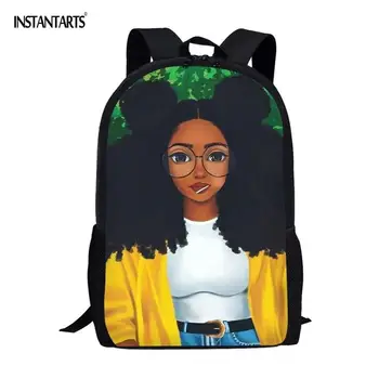 INSTANTARTS skoletasker til Teenager Piger Mode African American Sort Kunst Piger Casual Stor Bookbags Rygsæk Skoletaske Mochila