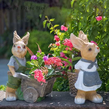 Tegnefilm kanin vogn statue haven skulptur udendørs værftet flower pot opbevaring dekoration valentine romantisk jul art statue