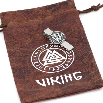 Nordisk Viking Valknut Amulet Rustfrit stål slipsenåle for mand og kvinder -Med Valknut Rune gavepose